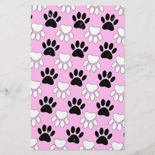 Distressed Black And White Paws On Pink Background Stationery