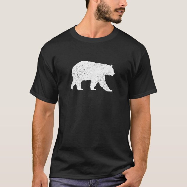 Distressed Black Bear Graphic Silhouette T Shirt (Front)