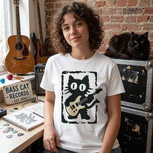 Distressed Black Cat Playing Guitar Vintage T-Shirt