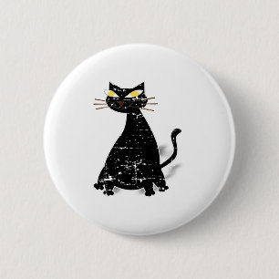 Distressed Black Fat Cat 6 Cm Round Badge