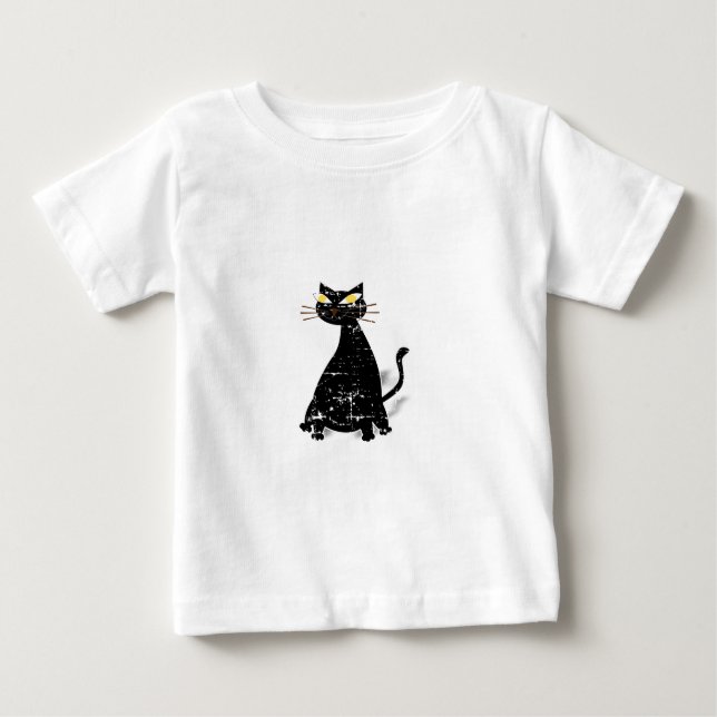 Distressed Black Fat Cat Baby T-Shirt (Front)