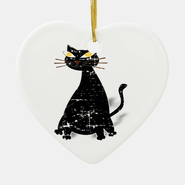 Distressed Black Fat Cat Ceramic Tree Decoration (Front)