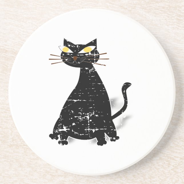 Distressed Black Fat Cat Coaster (Front)