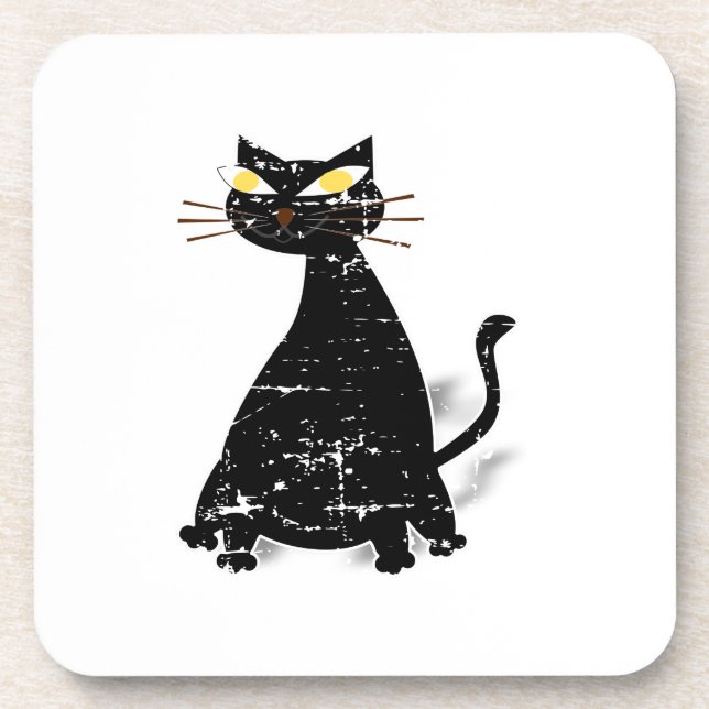Distressed Black Fat Cat Coaster (Front)