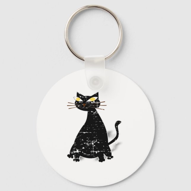 Distressed Black Fat Cat Key Ring (Front)