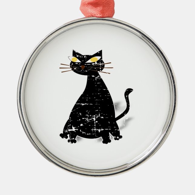 Distressed Black Fat Cat Metal Tree Decoration (Front)