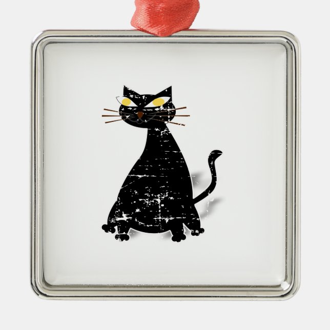 Distressed Black Fat Cat Metal Tree Decoration (Front)