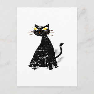 Distressed Black Fat Cat Postcard