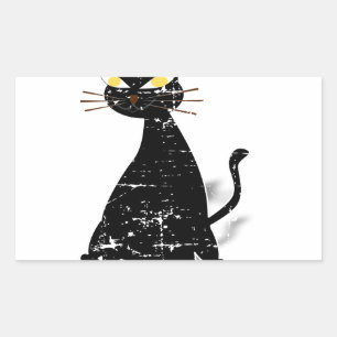 Distressed Black Fat Cat Rectangular Sticker