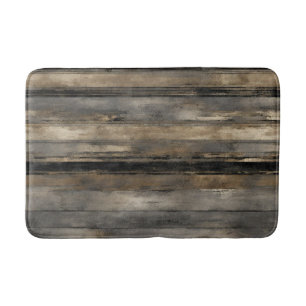 Distressed Black Gold and Gray Stripe Bath Mat