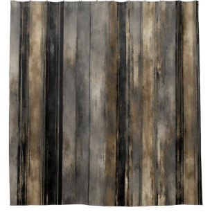 Distressed Black Gold and Gray Stripe Shower Curtain