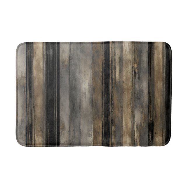 Distressed Black Gold and Grey Stripe Bath Mat (Front)