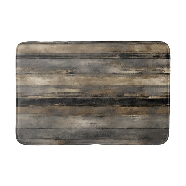 Distressed Black Gold and Grey Stripe Bath Mat (Front)