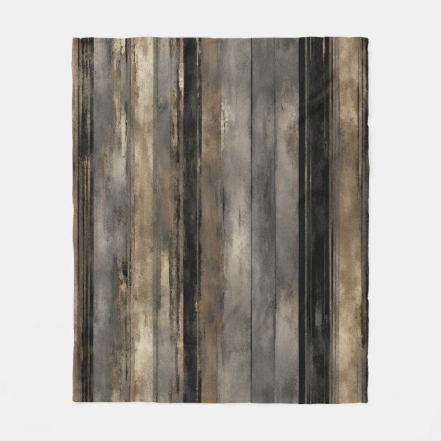 Distressed Black Gold and Grey Stripe Fleece Blanket (Front)