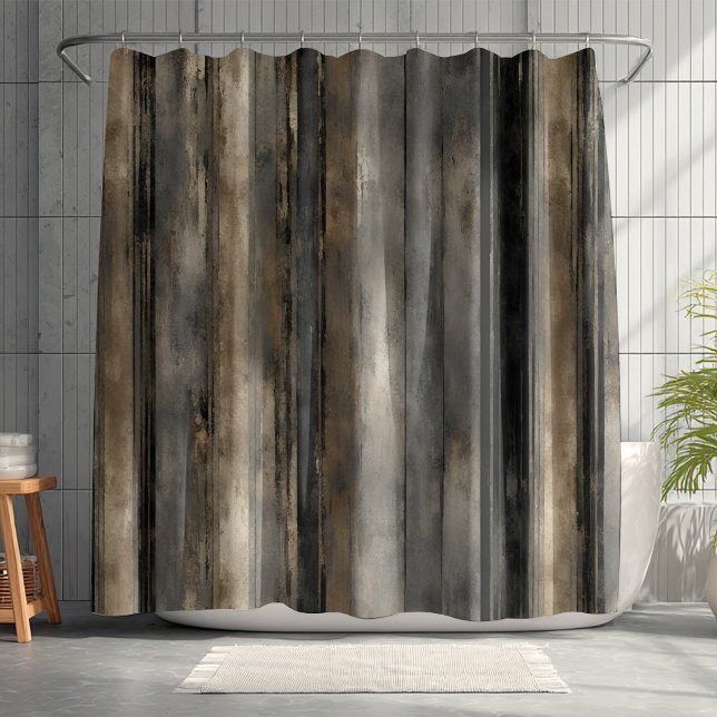 Distressed Black Gold and Grey Stripe Shower Curtain (Distressed black, gray, and gold shower curtain.
)