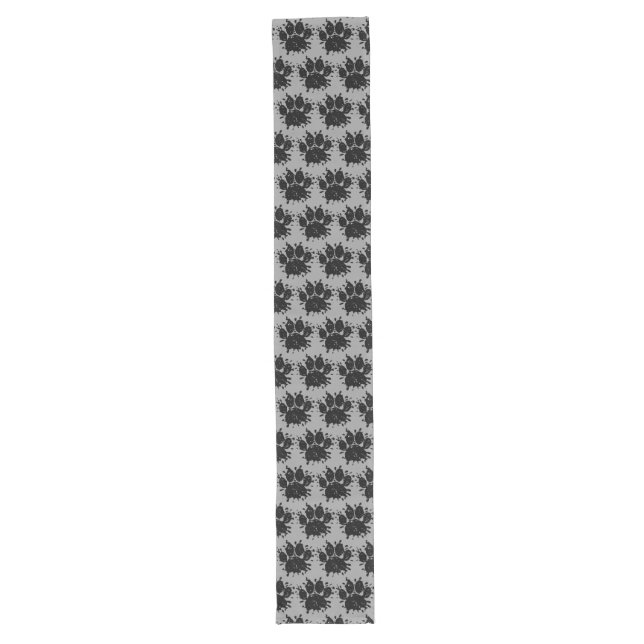 Distressed Black Paint Splatter Dog Paw Print Long Table Runner (Front)