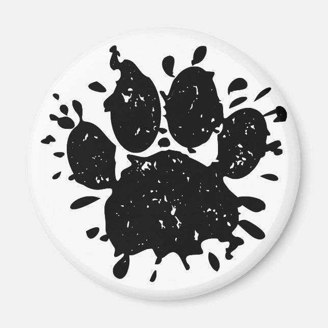 Distressed Black Paint Splatter Dog Paw Print Magnet (Front)