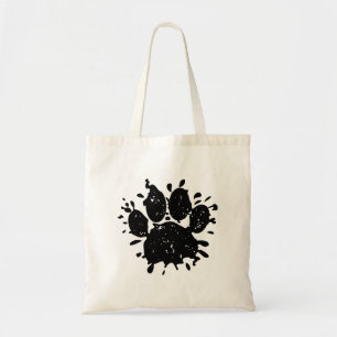 Distressed Black Paint Splatter Dog Paw Print Tote Bag