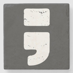 Distressed Black Punctuation Symbol Semicolon Stone Coaster