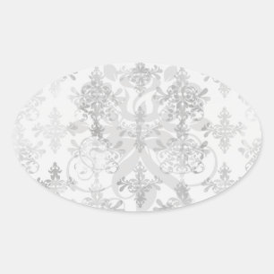 distressed black white intricate damask oval sticker