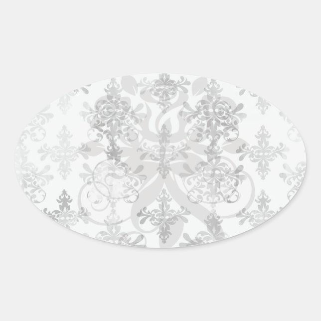 distressed black white intricate damask oval sticker (Front)