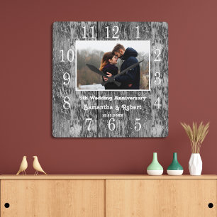 Distressed Black Wood 5 Year Anniversary Photo   Square Wall Clock