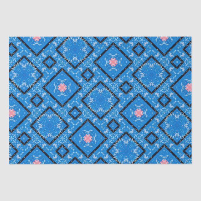 Distressed Blue Black Pink Diamond Tissue Paper (Front)