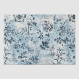 Distressed Blue Florals Pattern Tissue Paper