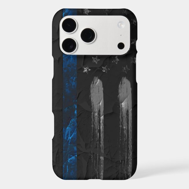 Distressed Blue Line Flag iPhone Case (Back)