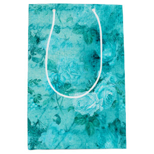 Distressed Blue Roses Collage Medium Gift Bag