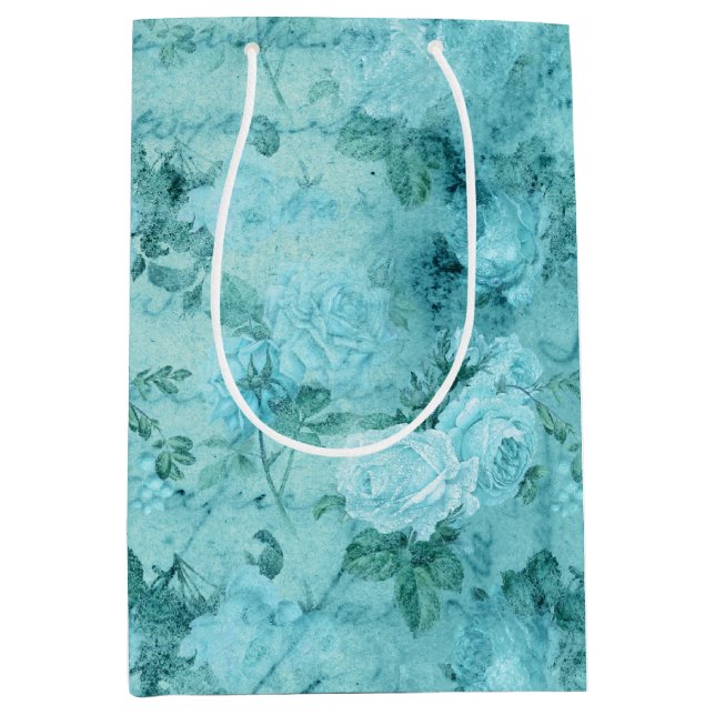 Distressed Blue Roses Collage   Medium Gift Bag (Front)