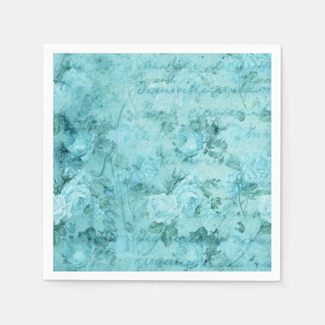 Distressed Blue Roses Collage  Napkin (Front)