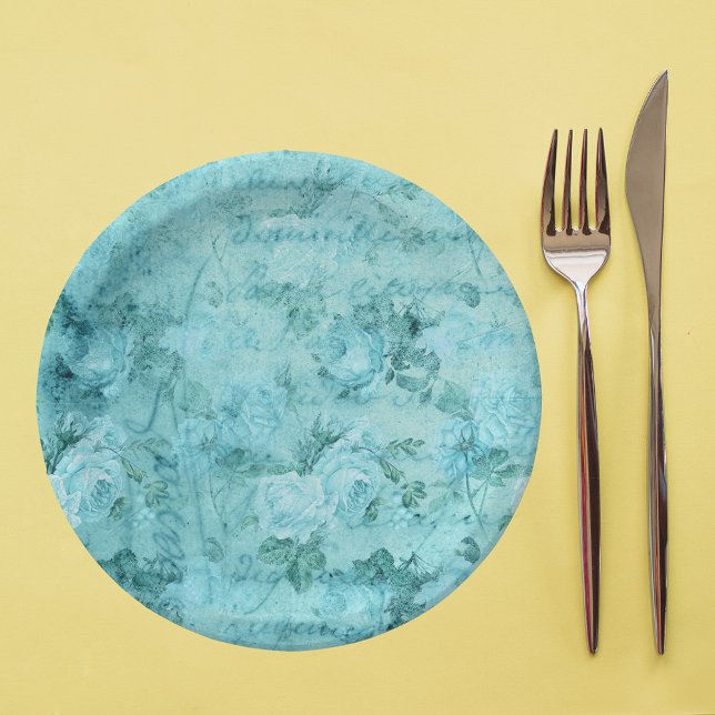Distressed Blue Roses Collage  Paper Plate (Creator Uploaded)