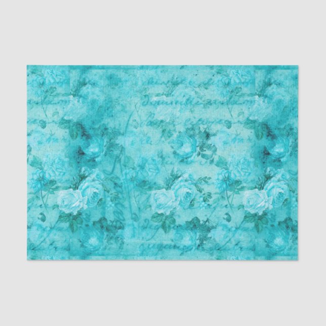 Distressed Blue Roses Collage Tissue Paper (Front)