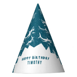 Distressed Blue Shark Boys Birthday Party Party Hat