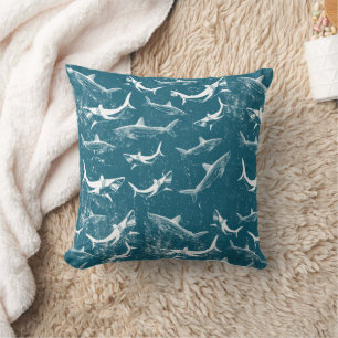 Distressed Blue Shark Pattern Cushion