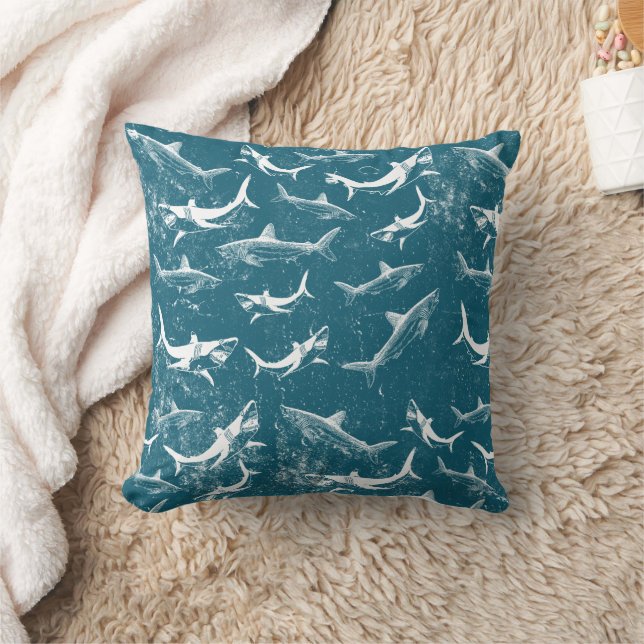 Distressed Blue Shark Pattern  Cushion (Blanket)