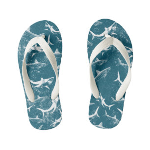 Distressed Blue Shark Pattern Kid's Jandals