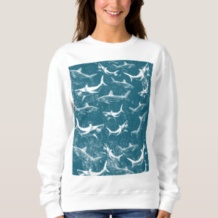 Distressed Blue Shark Pattern Sweatshirt