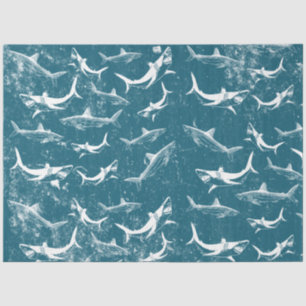 Distressed Blue Shark Pattern Tissue Paper