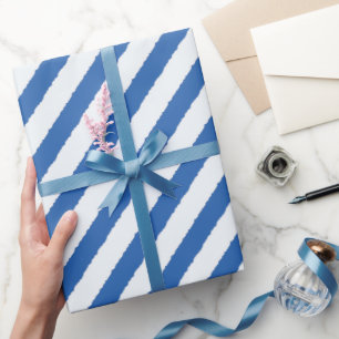Distressed Blue White Diagonal Stripes Faux Torn Wrapping Paper