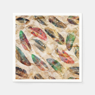 Distressed Boho Feathers Pattern  Napkin