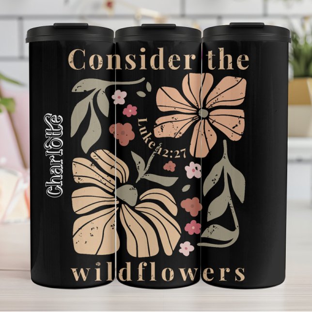 Distressed Boho Wildflowers Graphic Thermal Tumbler (Creator Uploaded)