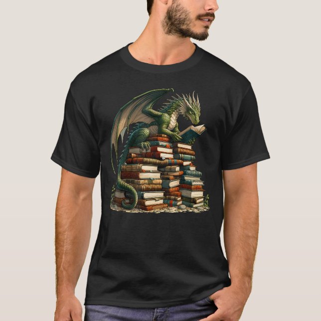 Distressed Bookworm Dragons Reading Book - Dragons T-Shirt (Front)