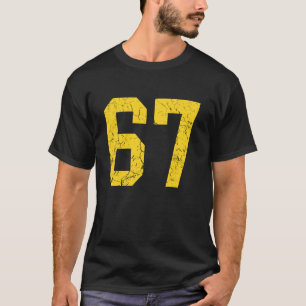 Distressed Bright Gold Number 67 Jersey Player Uni T-Shirt