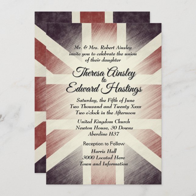 Distressed British  Flag Wedding Invitations (Front/Back)