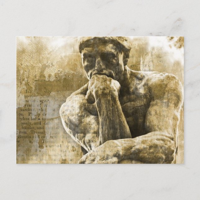 Distressed bronze statue Auguste Rodin the thinker Postcard (Front)