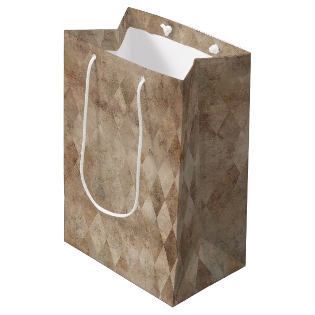 Distressed Brown Harlequin  Medium Gift Bag (Front Angled)