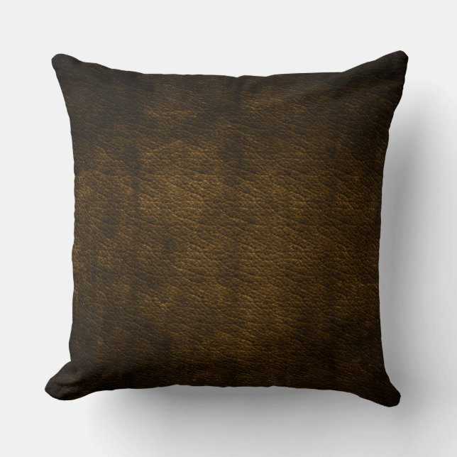 Distressed Brown Leather Look Print Pillow (Front)