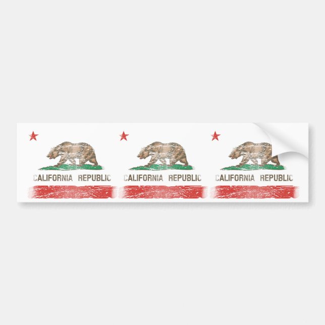 Distressed California Republic Flag Bumper Sticker (Front)